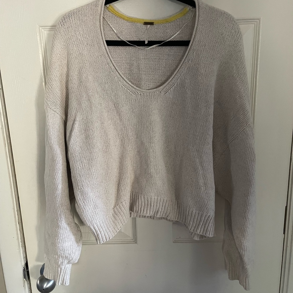 Free People Cream Scoop Neck Sweater
